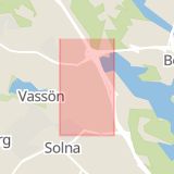 Karta som med röd fyrkant ramar in Ulriksdal, Kolonnvägen, Solna, Stockholms län