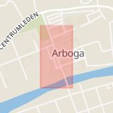 Karta som med röd fyrkant ramar in Smedjegatan, Kapellgatan, Arboga, Västmanlands län
