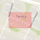Karta som med röd fyrkant ramar in Tensta, Tensta Allé, Stockholms län