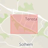 Karta som med röd fyrkant ramar in Tensta, Hjulstarondellen, Tenstavägen, Taxingegränd, Stockholm, Stockholms län
