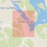 Karta som med röd fyrkant ramar in Strängnäs, Eskilstuna, Mälarsjukhuset, Södermanlands län