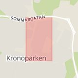 Karta som med röd fyrkant ramar in Kronoparken, Signalhornsgatan, Karlstad, Värmlands län