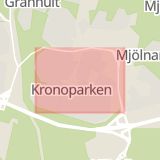 Karta som med röd fyrkant ramar in Kronoparken, Sommargatan, Karlstad, Värmlands län