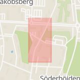 Karta som med röd fyrkant ramar in Jakobsberg, Engelbrektsvägen, Hammarvägen, Järfälla, Stockholms län