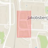 Karta som med röd fyrkant ramar in Jakobsberg, Allmogevägen, Järfälla, Stockholms län