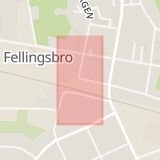 Karta som med röd fyrkant ramar in Örebro, Köpmangatan, Engelbrektsgatan, Garphyttan, Lindesberg, Fellingsbro, Örebro län