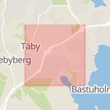 Karta som med röd fyrkant ramar in Roslags Näsby, Täby, Stockholms län