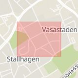 Karta som med röd fyrkant ramar in Västerås, Gustavsgatan, Bruksvägen, Virsbo, Västmanlands län
