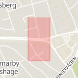 Karta som med röd fyrkant ramar in Drottninggatan, Hammarbygatan, Västerås, Västmanlands län