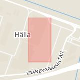 Karta som med röd fyrkant ramar in Hälla, Grenadjärgatan, Västerås, Västmanlands län