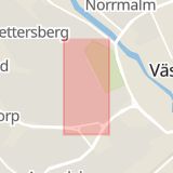 Karta som med röd fyrkant ramar in Jakobsbergsgatan, Västerås, Västmanlands län
