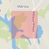 Karta som med röd fyrkant ramar in Rotebro, Rosersberg, Sigtuna, Stockholms län