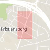 Karta som med röd fyrkant ramar in Kristiansborgsallén, Lärlingsgatan, Västerås, Västmanlands län