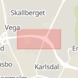 Karta som med röd fyrkant ramar in Emausgatan, Västerås, Västmanlands län