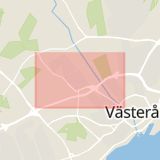 Karta som med röd fyrkant ramar in Vallbyleden, Västerås, Västmanlands län