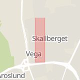Karta som med röd fyrkant ramar in Vegagatan, Västerås, Västmanlands län