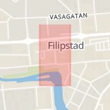 Karta som med röd fyrkant ramar in Bronellsgatan, Filipstad, Värmlands län