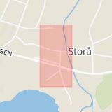 Karta som med röd fyrkant ramar in Storå, Sparbanken, Lindesberg, Örebro län