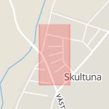 Karta som med röd fyrkant ramar in Mattisens Väg, Skultuna, Västerås, Västmanlands län
