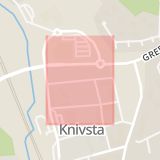 Karta som med röd fyrkant ramar in Tegelmästargatan, Knivsta, Uppsala län
