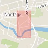 Karta som med röd fyrkant ramar in Nygatan, Norrtälje, Stockholms län