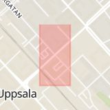 Karta som med röd fyrkant ramar in Vaksalagatan, Storgatan, Uppsala, Uppsala län