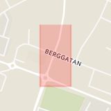 Karta som med röd fyrkant ramar in Berggatan, Silvermyntsgatan, Sala, Västmanlands län