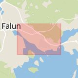Karta som med röd fyrkant ramar in Falun, Hälsinggården, Leksand, Bäckebo, Borlänge, Dalarnas län
