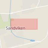 Karta som med röd fyrkant ramar in Köpmangatan, Sandviken, Gävleborgs län