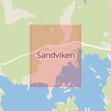 Karta som med röd fyrkant ramar in Norra Sandviken, Sandviken, Gävleborgs län