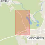 Karta som med röd fyrkant ramar in Järbovägen, Gävlevägen, Sandviken, Gävleborgs län