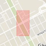 Karta som med röd fyrkant ramar in Norra Rådmansgatan, Staketgatan, Gävle, Gävleborgs län