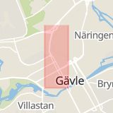 Karta som med röd fyrkant ramar in Norra Kungsgatan, Gävle, Gävleborgs län