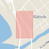 Karta som med röd fyrkant ramar in Storgatan, Rättvik, Dalarnas län