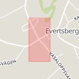 Karta som med röd fyrkant ramar in Evertsberg, Älvdalen, Dalarnas län