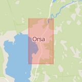 Karta som med röd fyrkant ramar in Borlänge, Olbäcksgatan, Barkargärdet, Orsa, Slättberg, Dalarnas län