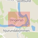Karta som med röd fyrkant ramar in Dingersjö, Sundsvall, Västernorrlands län