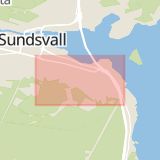 Karta som med röd fyrkant ramar in Inre Hamnen, Fridhemsgatan, Sundsvall, Västernorrlands län