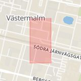 Karta som med röd fyrkant ramar in Västermalm, Västra Station, Sundsvall, Västernorrlands län