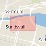 Karta som med röd fyrkant ramar in Franzéngatan, Härnösand, Sjögatan, Stenstan, Sundsvall, Västernorrlands län