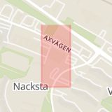 Karta som med röd fyrkant ramar in Nacksta, Ica Kvantum, Sundsvall, Västernorrlands län