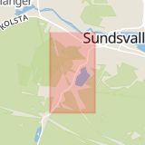 Karta som med röd fyrkant ramar in Sidsjövägen, Sundsvall, Västernorrlands län