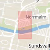 Karta som med röd fyrkant ramar in Bergsgatan, Stenstan, Sundsvall, Universitetsallén, Norrmalm, Birsta, Västernorrlands län