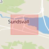 Karta som med röd fyrkant ramar in Sundsvall, Lagfors, Bredsjön, Södermalm, Stenstan, Docksta, Västernorrlands län