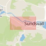 Karta som med röd fyrkant ramar in Stenstan, Bergsgatan, Sundsvall, Västernorrlands län