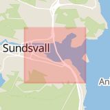 Karta som med röd fyrkant ramar in Landsvägsallén, Sundsvall, Västernorrlands län