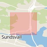 Karta som med röd fyrkant ramar in Skönsbergsvägen, Haga, Sundsvall, Västernorrlands län