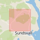 Karta som med röd fyrkant ramar in Timmervägen, Gudmundsbyn, Sundsvall, Västernorrlands län
