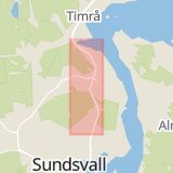 Karta som med röd fyrkant ramar in Birsta, Norra Vägen, Sundsvall, Västernorrlands län