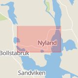 Karta som med röd fyrkant ramar in Nyland, Storgatan, Kramfors, Västernorrlands län